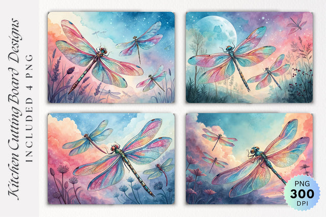 Dragonflies with Translucent Wings Cutting Board PNG Design Sublimation Regulrcrative 