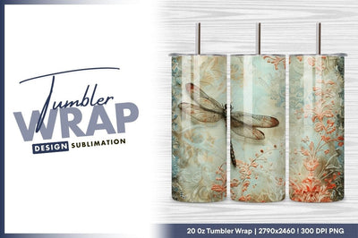 Dragonfly and floral vintage textured background design Sublimation Regulrcrative 