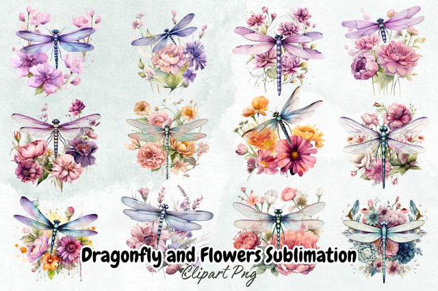 Dragonfly and Flowers Sublimation Bundle Sublimation Designangry 