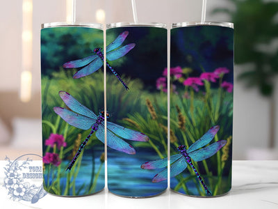 Dragonfly Butterfly Floral 20oz Tumbler, Alcohol Ink Tumbler, Butterfly Tumbler, Nature Tumbler, Art Tumbler, 20oz Sublimation Wrap, Floral Tumbler Sublimation ToriDesigns 