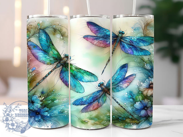 Dragonfly Butterfly Floral 20oz Tumbler, Alcohol Ink Tumbler, Butterfly Tumbler, Nature Tumbler, Art Tumbler, 20oz Sublimation Wrap, Floral Tumbler Sublimation ToriDesigns 