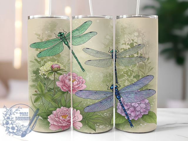 Dragonfly Butterfly Floral 20oz Tumbler, Alcohol Ink Tumbler, Butterfly Tumbler, Nature Tumbler, Art Tumbler, 20oz Sublimation Wrap, Floral Tumbler Sublimation ToriDesigns 