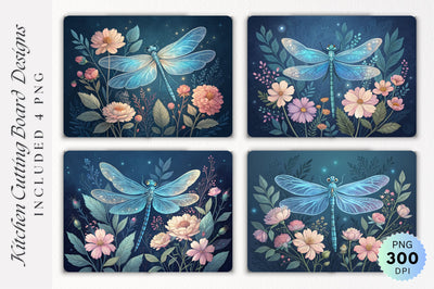 Dragonfly Centerpiece with Pastel Flowers Cutting Board PNG Design Sublimation Regulrcrative 