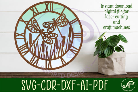 Dragonfly clock laser cut files, SVG file SVG APInspireddesigns 