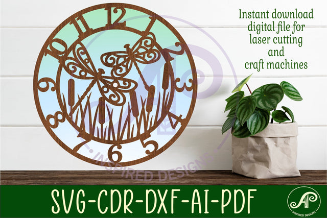 Dragonfly clock laser cut files, SVG file SVG APInspireddesigns 