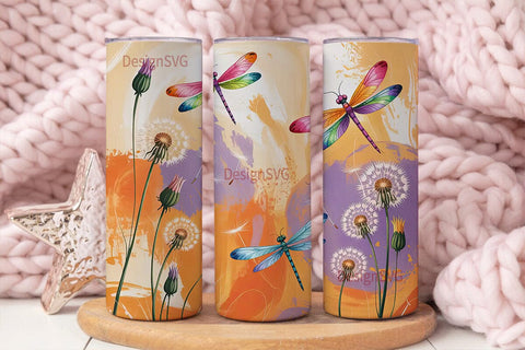 Dragonfly Dandelion 20oz Tumbler Wrap Sublimation DesignSVG 