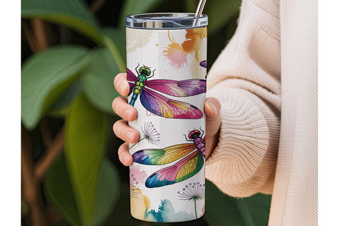 Dragonfly Dandelion 20oz Tumbler Wrap Sublimation DesignSVG 