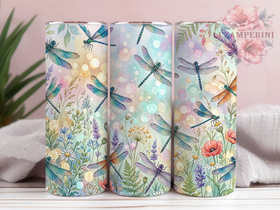 Dragonfly Dreamscape 20oz Tumbler, Dragonfly Dreamscape, Mystical Dragonfly, 20oz Wrap, Fantasy Art, Night Garden, Sublimation Tumbler, Whimsical Design Sublimation Li Zamperini 