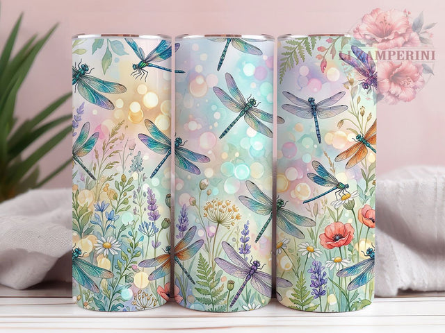 Dragonfly Dreamscape 20oz Tumbler, Dragonfly Dreamscape, Mystical Dragonfly, 20oz Wrap, Fantasy Art, Night Garden, Sublimation Tumbler, Whimsical Design Sublimation Li Zamperini 