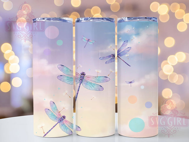 Dragonfly Fantasy Rainbow Wings 20oz Tumbler, Pastel Rainbow, Iridescent Wings, Magical Design, Nature Elegance, Skinny Tumbler, Sublimation PNG Sublimation SvggirlplusArt 
