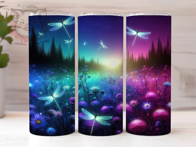 Dragonfly Floral 20oz Light Nature Tumbler, 20oz Sublimation Design, Light Aesthetic Tumbler, Nature Inspired Mug, Whimsical Insect PNG, Delicate Flower Tumbler Sublimation Lara' s Designs 