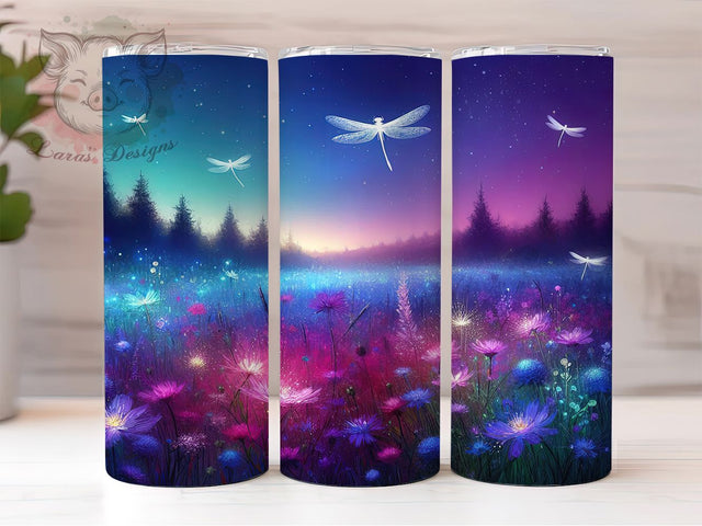 Dragonfly Floral 20oz Light Nature Tumbler, 20oz Sublimation Design, Light Aesthetic Tumbler, Nature Inspired Mug, Whimsical Insect PNG, Delicate Flower Tumbler Sublimation Lara' s Designs 