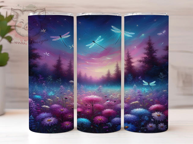 Dragonfly Floral 20oz Light Nature Tumbler, 20oz Sublimation Design, Light Aesthetic Tumbler, Nature Inspired Mug, Whimsical Insect PNG, Delicate Flower Tumbler Sublimation Lara' s Designs 