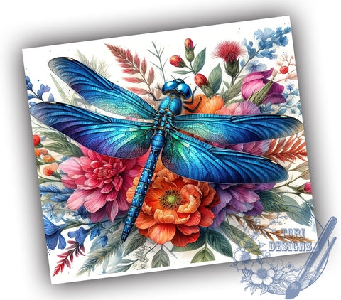 Dragonfly Floral 20oz Skinny Tumbler, Dragonfly Tumbler Png, Straight & Tapered Tumbler Wrap, Instant Digital Download Sublimation ToriDesigns 
