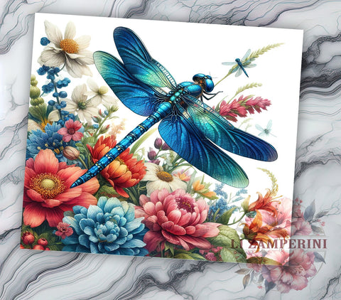Dragonfly Floral 20oz Tumbler Wrap PNG, Dragonfly Tumbler Png, Straight & Tapered Tumbler Wrap, Instant Digital Download Sublimation Li Zamperini 