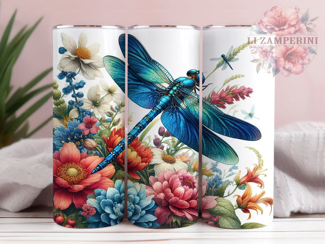 Dragonfly Floral 20oz Tumbler Wrap PNG, Dragonfly Tumbler Png, Straight & Tapered Tumbler Wrap, Instant Digital Download Sublimation Li Zamperini 