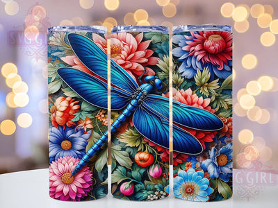 Dragonfly Floral 20oz Tumbler Wrap Sublimation Design, Straight Tapered Tumbler Wrap, Dragonfly Tumbler Png, Instant Digital Download Sublimation SvggirlplusArt 