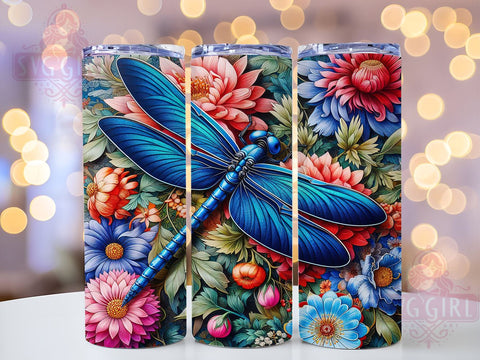 Dragonfly Floral 20oz Tumbler Wrap Sublimation Design, Straight Tapered Tumbler Wrap, Dragonfly Tumbler Png, Instant Digital Download Sublimation SvggirlplusArt 