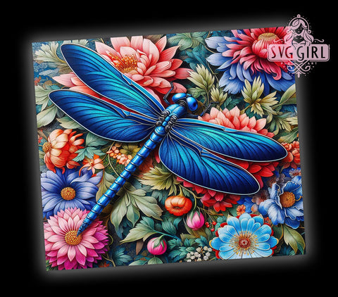 Dragonfly Floral 20oz Tumbler Wrap Sublimation Design, Straight Tapered Tumbler Wrap, Dragonfly Tumbler Png, Instant Digital Download Sublimation SvggirlplusArt 