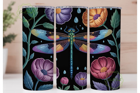 Dragonfly Floral 20oz Tumbler Wrap Sublimation PixelChick 