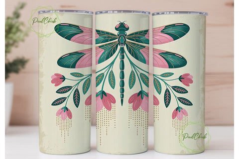 Dragonfly Floral 20oz Tumbler Wrap Sublimation PixelChick 