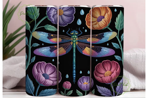 Dragonfly Floral 20oz Tumbler Wrap Sublimation PixelChick 