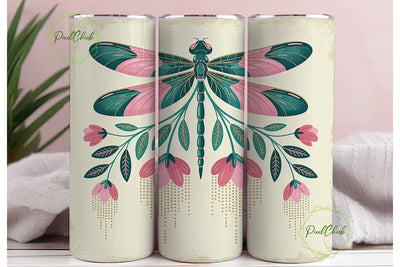 Dragonfly Floral 20oz Tumbler Wrap Sublimation PixelChick 