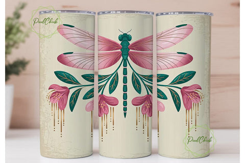 Dragonfly Floral 20oz Tumbler Wrap Sublimation PixelChick 