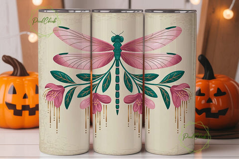 Dragonfly Floral 20oz Tumbler Wrap Sublimation PixelChick 