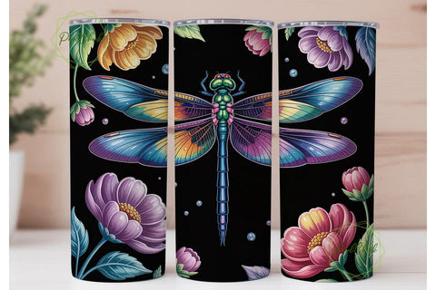 Dragonfly Floral 20oz Tumbler Wrap Sublimation PixelChick 