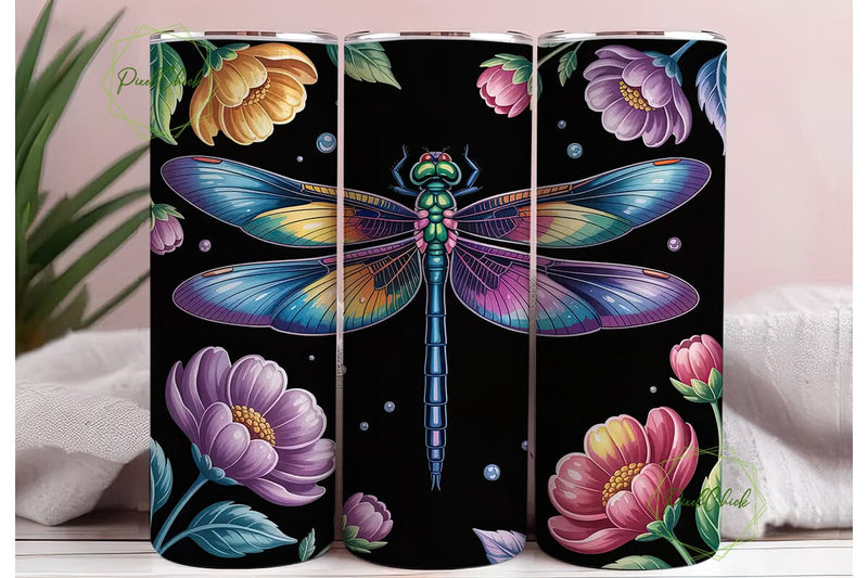Dragonfly Floral 20oz Tumbler Wrap Sublimation PixelChick 
