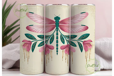 Dragonfly Floral 20oz Tumbler Wrap Sublimation PixelChick 