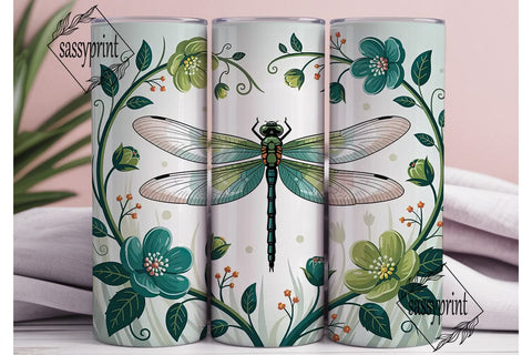 Dragonfly Floral 20oz Tumbler Wrap Sublimation sassyprint 