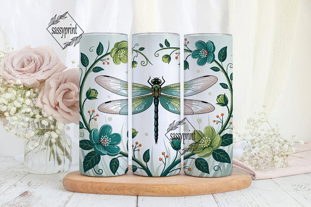 Dragonfly Floral 20oz Tumbler Wrap Sublimation sassyprint 