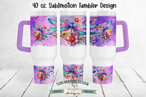 Dragonfly Floral 40 oz Sublimation Tumbler Design Sublimation Ewe-N-Me Designs 