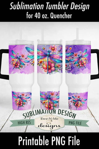 Dragonfly Floral 40 oz Sublimation Tumbler Design Sublimation Ewe-N-Me Designs 