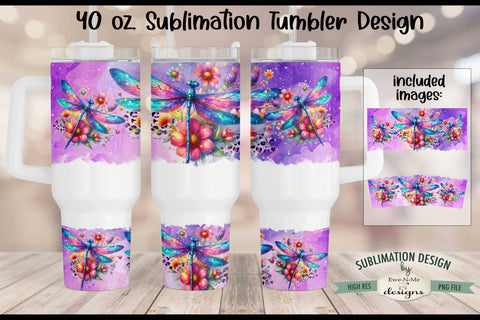 Dragonfly Floral 40 oz Sublimation Tumbler Design Sublimation Ewe-N-Me Designs 