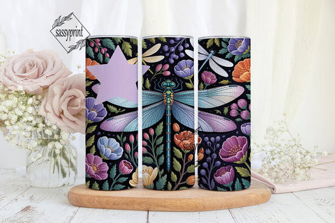 Dragonfly Floral Garden 20oz Tumbler Sublimation sassyprint 