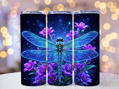 Dragonfly Floral Glow 20oz Tumbler, Dragonfly Motif, Floral Art Design, Glow Theme, Whimsical Accent, Enchanted Charm, Sublimation Wrap, 20oz Tumbler Sublimation SvggirlplusArt 