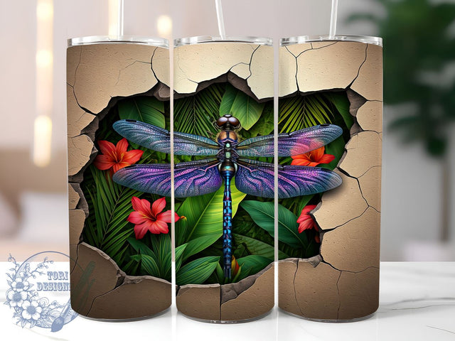 Dragonfly Floral Nature 3D Insect Garden Tumbler, Floral Drinkware, 20oz Sublimation Wrap, Nature Inspired Cup, 3D Insect Design, Garden Decor Tumbler, Colorful Flower Gift Sublimation ToriDesigns 