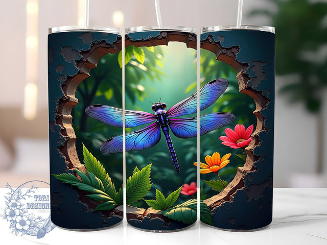 Dragonfly Floral Nature 3D Insect Garden Tumbler, Floral Drinkware, 20oz Sublimation Wrap, Nature Inspired Cup, 3D Insect Design, Garden Decor Tumbler, Colorful Flower Gift Sublimation ToriDesigns 