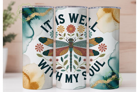 Dragonfly Floral Tumbler Wrap Sublimation PixelChick 