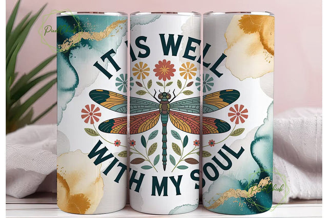 Dragonfly Floral Tumbler Wrap Sublimation PixelChick 
