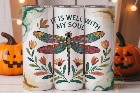 Dragonfly Floral Tumbler Wrap Sublimation PixelChick 