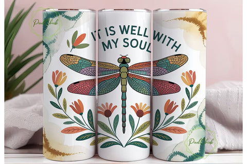 Dragonfly Floral Tumbler Wrap Sublimation PixelChick 