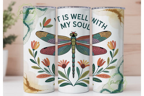 Dragonfly Floral Tumbler Wrap Sublimation PixelChick 
