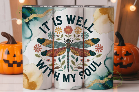 Dragonfly Floral Tumbler Wrap Sublimation PixelChick 