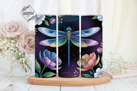 Dragonfly & Flowers 20oz Tumbler Wrap Sublimation sassyprint 