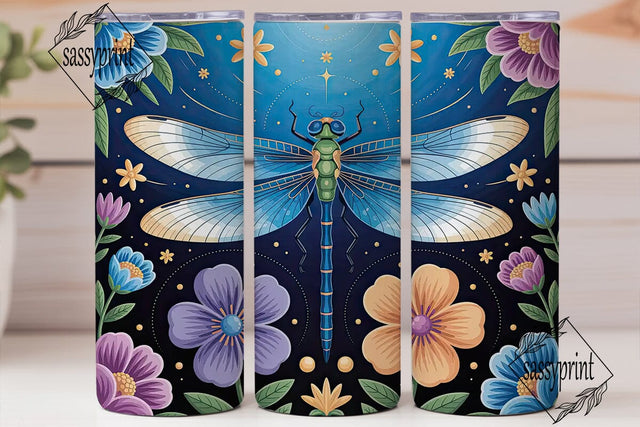 Dragonfly & Flowers 20oz Tumbler Wrap Sublimation sassyprint 