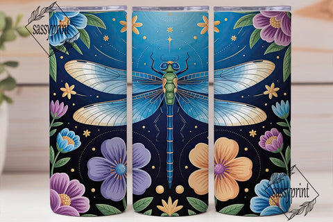 Dragonfly & Flowers 20oz Tumbler Wrap Sublimation sassyprint 